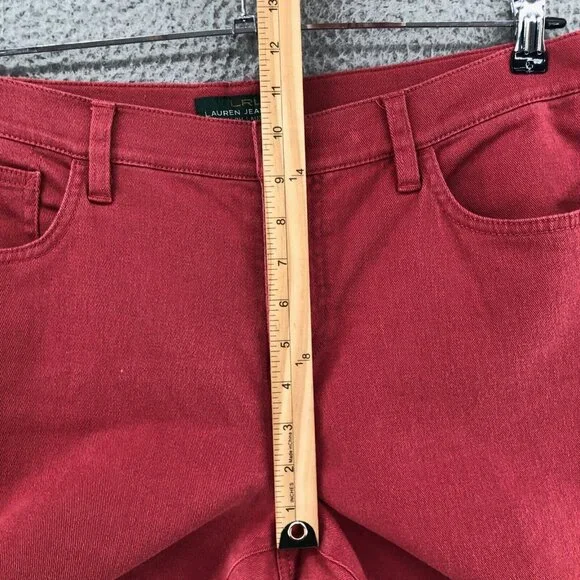 Lauren Ralph Lauren Jeans Womens 14 Red Cropped Modern Straight Stretch Twill - Picture 9 of 12